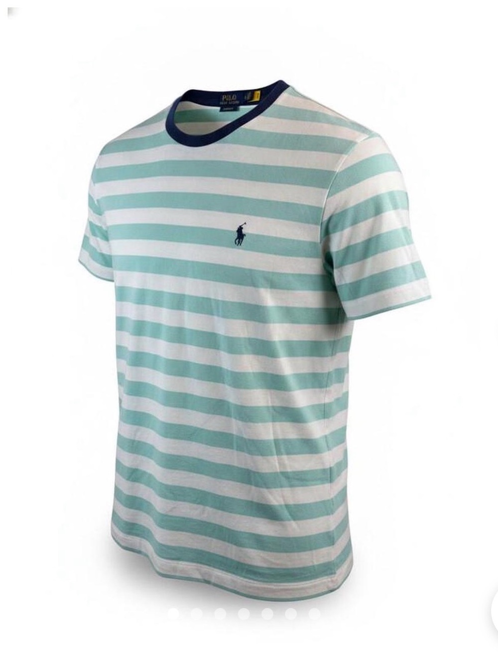 Polo by Ralph Lauren Mint & White Striped Short Sleeve Tee, Navy Logo